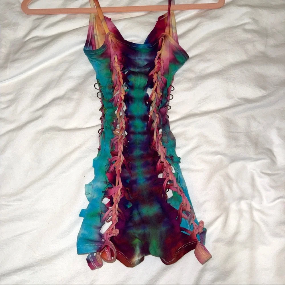 Tie Dye Slit Weave Romper - Picture 2 of 5